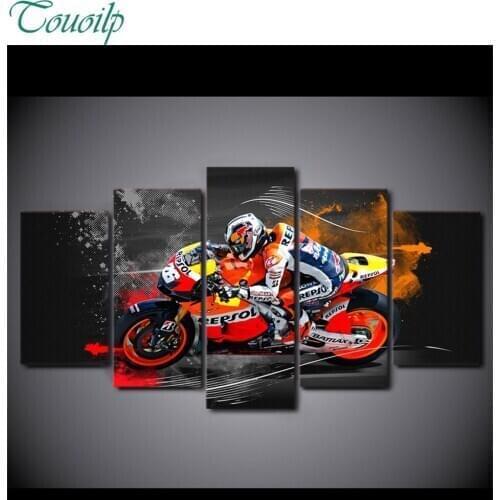 2018 new 5pcs Diy Diamond Cross Diamond Rhinestone Diamond Mosaic motorcycle racer Championship Round&Square Home Decor