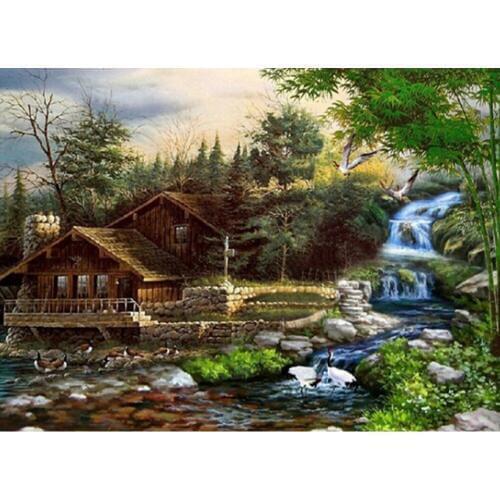 DIY Full Dril Diamond Painting Country Cottage Stream Resin Craft Dimensional Embroidery Mosaic Rhinestones Stitch Cross Crafts