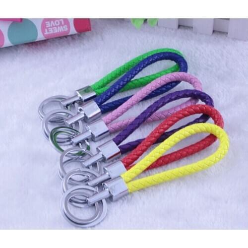 FREE SHIPPING BY DHL 200pcs/lot 2015 New Cheap Multi-colored Hand Woven Leather Cord Women Gifts Car Keyring Accessories