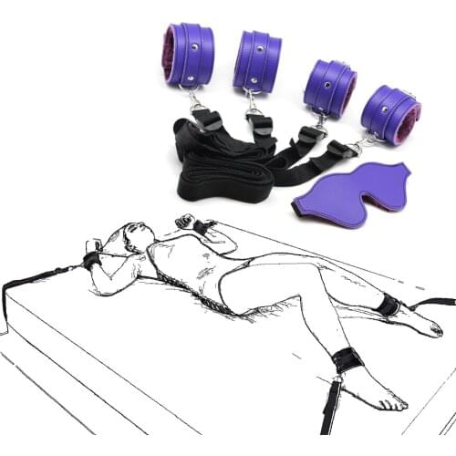 Adult Sex Bed Straps Couple Flirting Bondage Straps Leather Handcuffs Bed Bondage