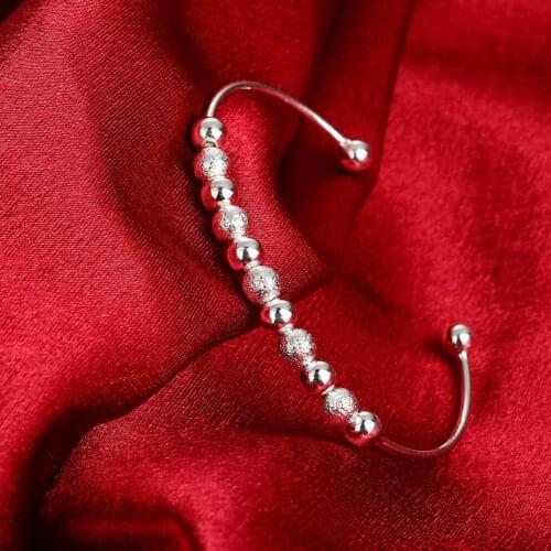 Charm hot 925 Sterling Silver fine Round beads bangle Bracelets for Women adjustable Jewelry Fashion Party wedding Holiday gifts