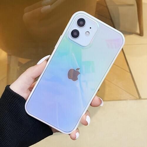 For iPhone 11 Case Gradient Rainbow Laser Cases For iPhone 11 12 Pro Max 12 11 Pro Soft Clear Luxury Aurora Plating Frame Cover