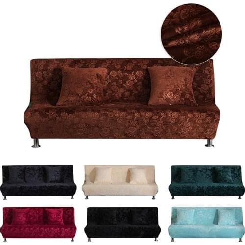 All-inclusive Armless Sofa Bed Cover Without Armrest Thick Fabric Slipcovers Washable Removable Solid Colors For Living Room