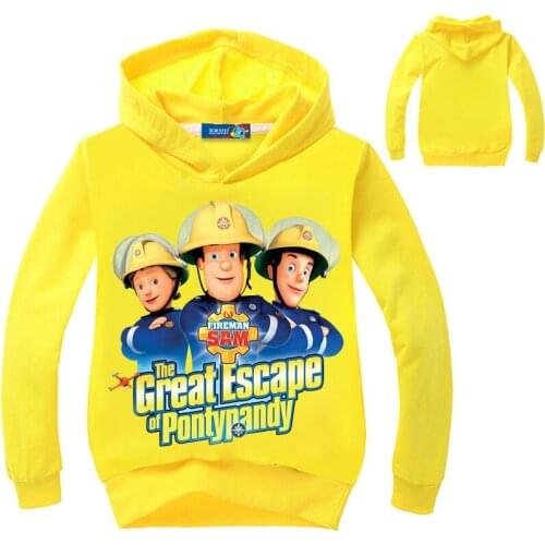 Wholesales 3-16Years Fireman Sam Cartoon Boys Hoodies and Sweatshirts Spring Jacket Girls Kids Clothes Long Sleeves Coat N07617