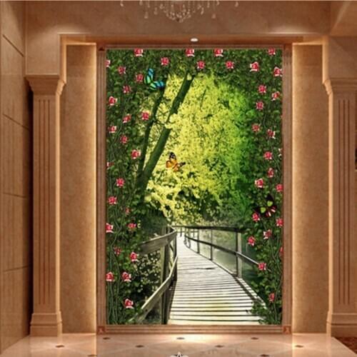 Drop Shipping Photo Wallpaper Forest Wooden Bridge Entrance 3D Custom Wallpaper Mural Hotel Corridor Background Decorative