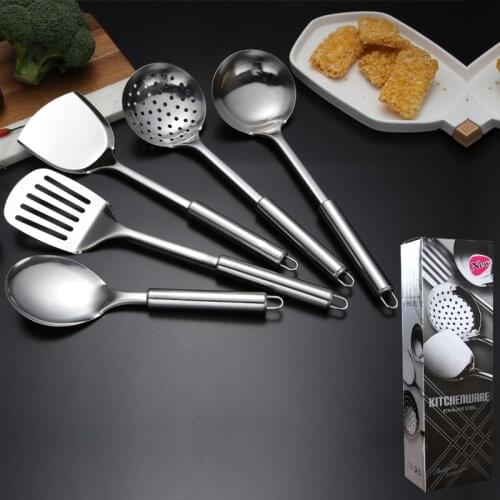 Hot sale convenience stainless steel kitchen kit cooking spoon leak spoon pot shovel five-piece set kitchen supplies appliances