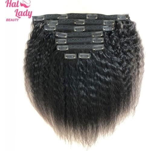 Halo Lady Beauty Double Weft 100% Non-Remy Human Hair Afro Kinky Straight Brazilian Clip ins Extensions 8pcs 17clips Yaki Hair