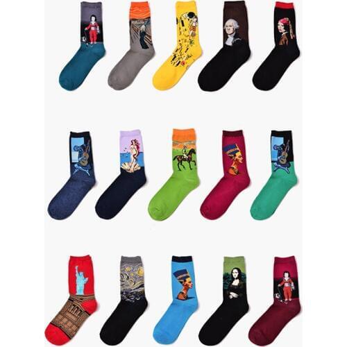 Hot Starry Night Autumn Winter Retro Women Personality Art Van Gogh Mural World Famous Painting Male Socks Oil Funny Happy Socks