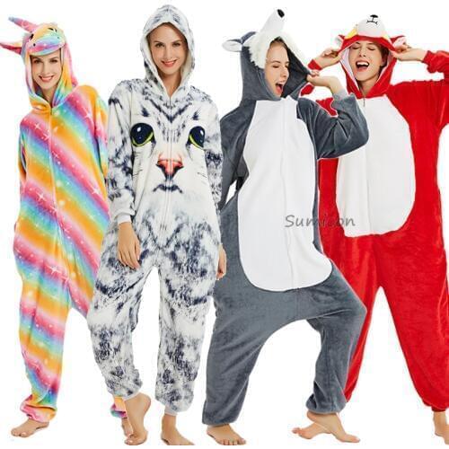 Kigurumi Unicorn Pajamas Winter Animal Wolf Panda Onesie Adults Sleepwear For Women Men Adult Pijama Girl Boy Jumpsuit Overalls