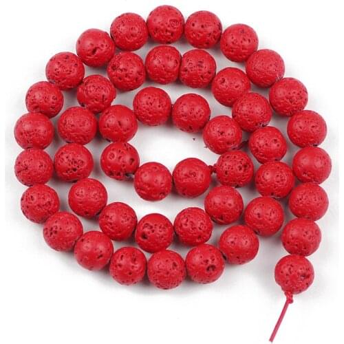 YHBZRET Natural Lava Stone Bead Red Rubber Paint Volcanic 4/6/8/10/12MM Round Spacer Loose beads for Jewelry making DIY bracelet