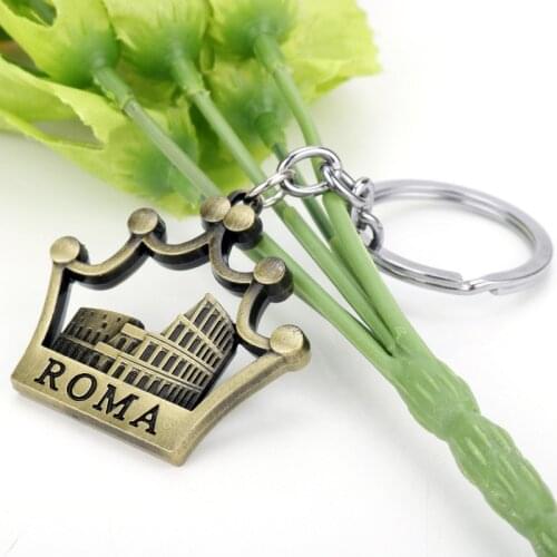 Brass Color Roman Colosseum Keychain Rome-Italy-Crown Pendants Men Jewelry Car Key Chain Ring Holder Souvenir