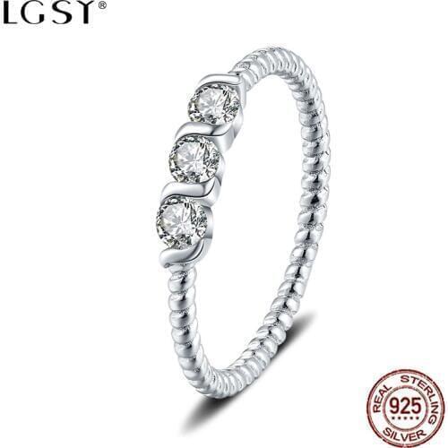 LGSY Simple Design Crystal Rings Popular 925 Sterling Silver Romantic Engagement Ring For Women Fine Jewelry Sweet Rings DR1023