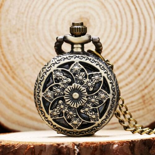 Mini Small Quartz Watches for Women Girls Lady Pretty Windmill Flower Nurse Pocket Watch Necklace Pendant with Chain Gifts Bag