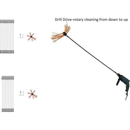 1Set Chimney Brush-Electrical Drill Drive Sweeping Cleaning Tool Kits with Reinforced Nylon Flexible Rods #40