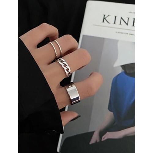 Hip Hop Punk Metal Adjustable Circular Rings Set for Men Women Trendy Finger Jewelry Korean Fashion Ring Party Cool Accessories