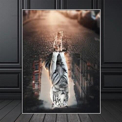 Wall Canvas Decoration for Living Room , Painting lion or cat, Tiger in heart, Home Decoration, Movie Poster, Cuadros Modernos