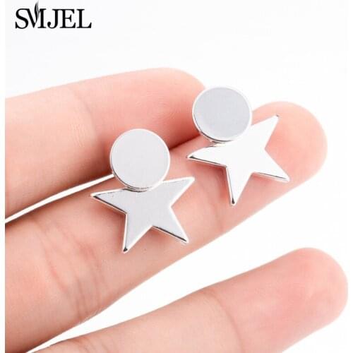 SMJEL New Arrival Round Star Earrings Women Ear Jackets Statement Stud Earring Fashion 2018 Jewelry Wholesale Gifts Brinco