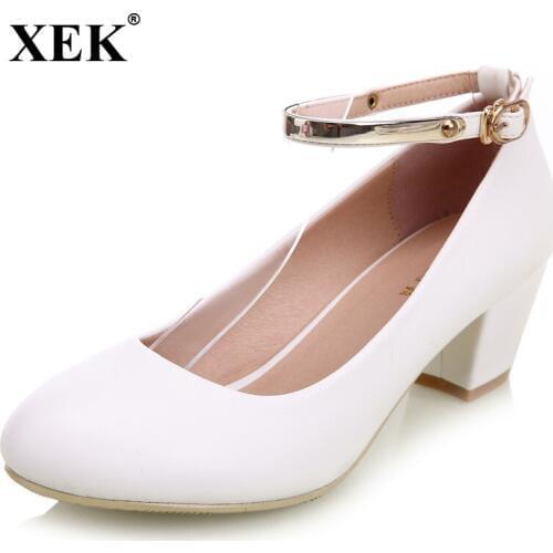 XEK New Womens Buckle High Heels Women Pumps Sexy Bride Party Thick Heel Pointed Toe High Heel Shoes for Girls WFQ01