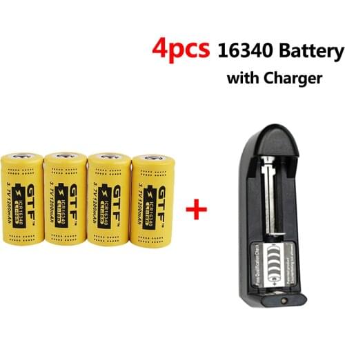 4pcs 16340 Battery 3.7V 1200mAh CR123A 16340 Li-ion Rechargeable Batteries For LED Flashlight with 18650 16340 Cells Charger
