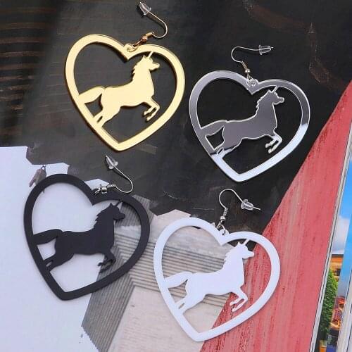 New Big Hollow Horse Heart Shape Acrylic Earrings For Women Punk Gold Color Long Drop Dangle Earrings Fashion Party Jewelry Gift