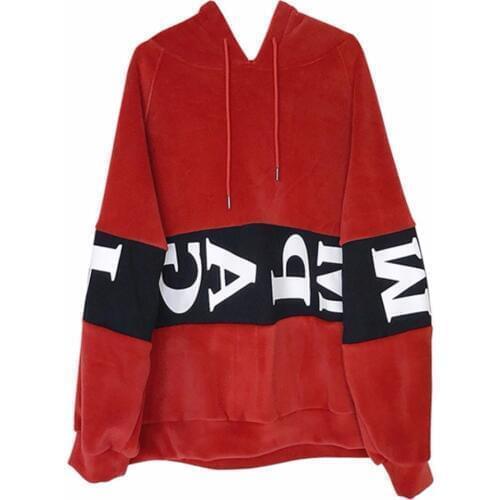Autumn and winter womens Korean letter printing BF wind thick plus cashmere long warm gold velvet hooded Sweatshirts TB992