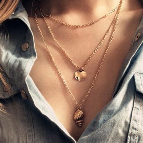 Conch Necklaces Women Bohemian Style Conch Pendant Multi-layer Chain Necklace Womens Jewelry Wholesale Collier Collares