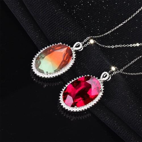 Luxury Silver Color Oval Shape Red Gems Crystal Necklace Jewelry Necklace Zircon Cocktail Party Charm Women Necklace Jewelry