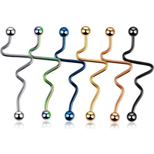 1Pc ZigZag Surgical Steel Barbell Industrial Piercing Scaffold Bar Barbell Cartilage Earrings for Woman Orelha Ear Piercing