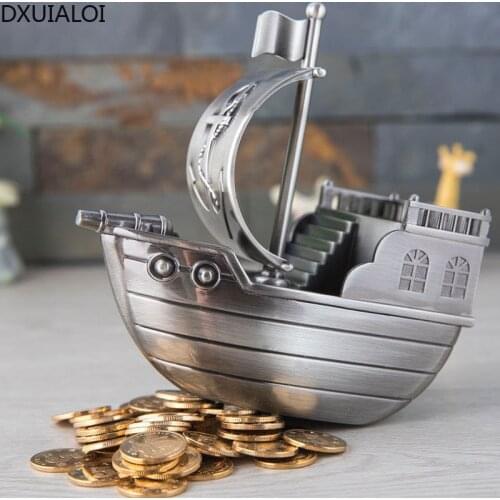 Home decoration metal European-style retro creative pirate ship piggy bank crafts ornaments childrens birthday gift coin bank