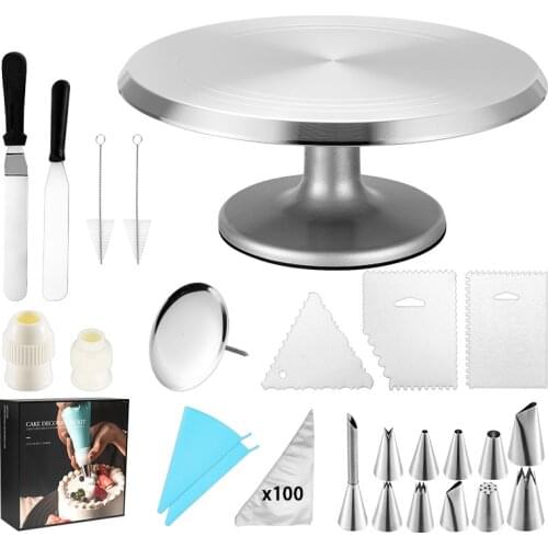 Alloy Cake Turntable Rotating Anti-skid Silver Metal Cake Making DIY Cake Stand Turntable Kitchen Decorating Confectionery Tools