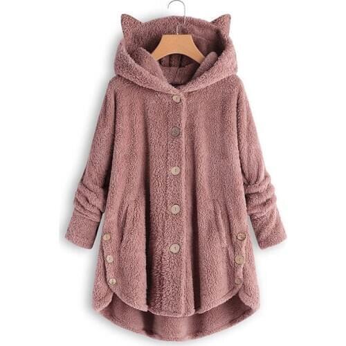 Womens Coats Fashion Female Long Sleeve Plush Jackets Tops Hooded Loose Wool Coat Winter Jacket Plus Size