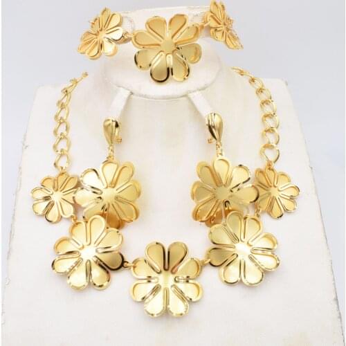 High Quality Big flower Dubai Italy 750 Gold color Jewelry BIG Set For Women african beads jeweLry fashion set earring jewelry H