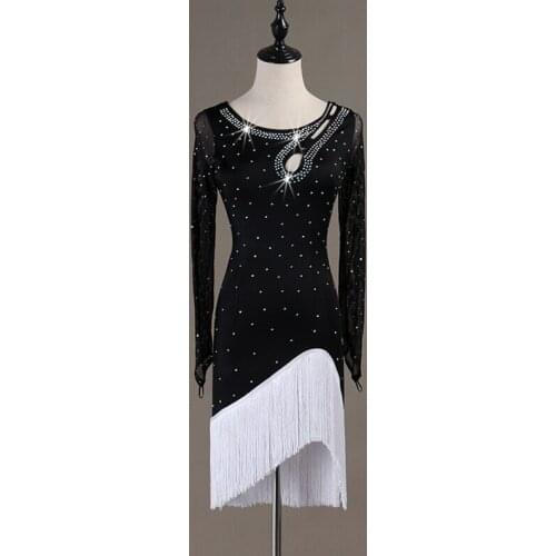 Shining Latin Dance Dress Women Hollow Out Sexy Latin Dance Skirt White Fringed Dance Dress Competition Clothing New Selling