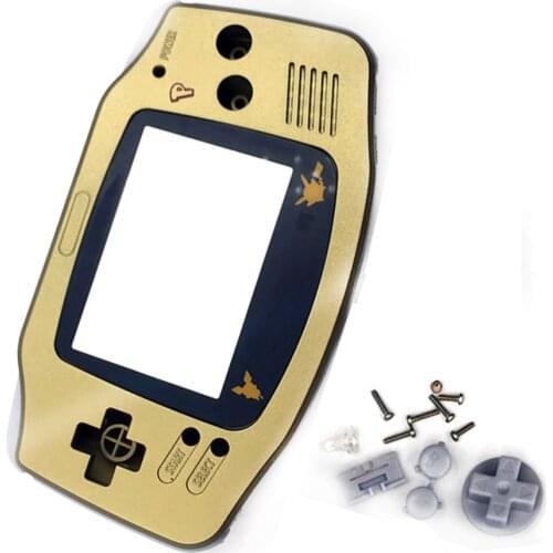 Gold Plastic Housing Shell Skin for GBA Shell Cover Case replacement with Plastic Screen Len and Buttons