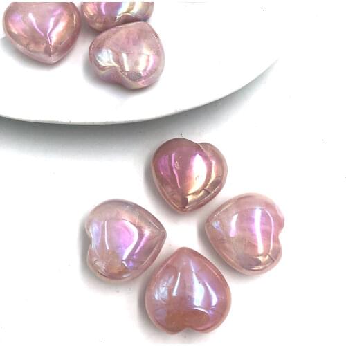 1pc Random Titanium Rainbow Angel Aura Rose Quartz Crystal Heart Shape Gifts Healing Reiki Home Decor Palmstone