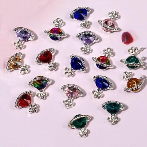 10pcs/lot 10*10mm Planet Metal Nail Art Rhinestones Crystal Diamond Wheel Alloy Jewelry Gems Manicure Decorations