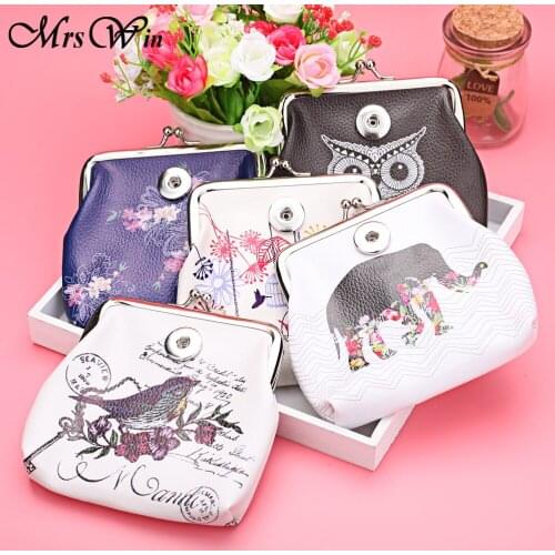10pcs/lot Snap Jewelry Elephant Owl Snap Button Small Coin Purses Anime Wallets Pouch Girl Women Money Bags Valentines Day Gift
