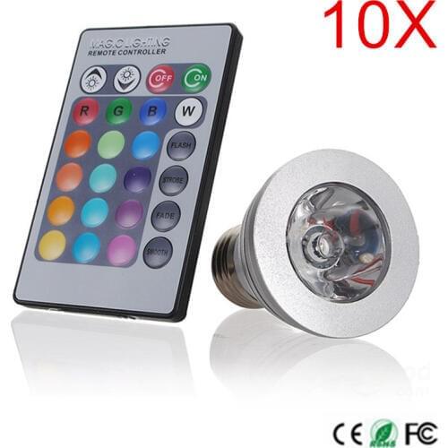 Supre Bright 16 Colors Changing RGB LED Lamp SpotLight RGB LED Bulb E27 AC110V-240V 3W Spotlight with 24key Remote Control 10Pcs