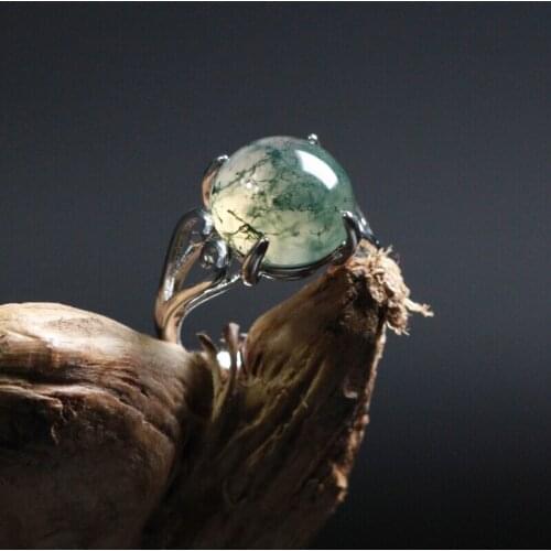 100% REAL GREEN JADE RING OCEAN WATER AGATE RINGS RESIZABLE EMERALD RING 925 STERLING SILVER RING WOMEN RINGS JADE JEWELRY