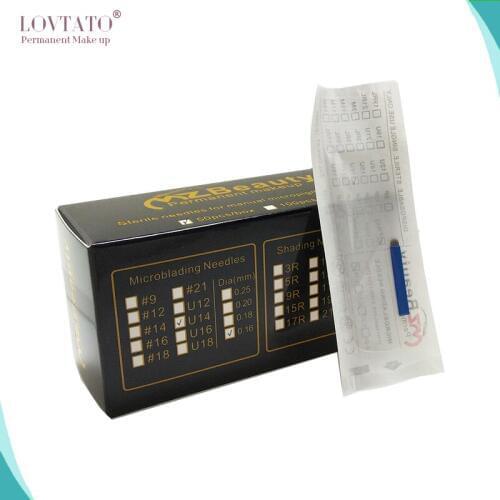 14U Shape dia 0.16mm microblading needle Full professional makeup tattoo needles eyebrow design agulha with EXP day and Lot No
