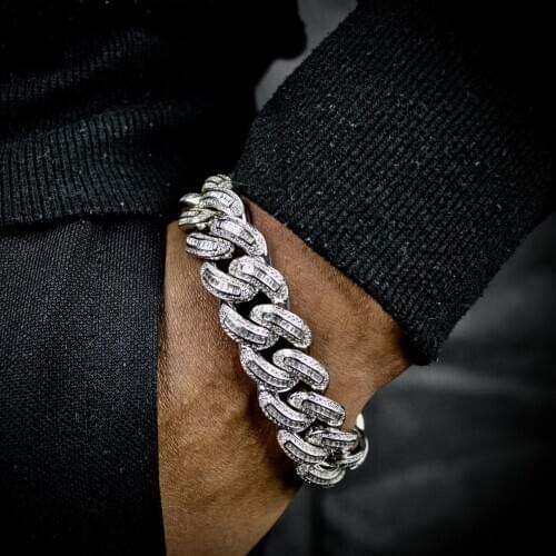 2021 Iced Out Hiphop Bling Men Boy Jewelry Baguette 5A Cubic Zirconia CZ Gold Color 14mm Wide Miami Cuban Link Chain Bracelet