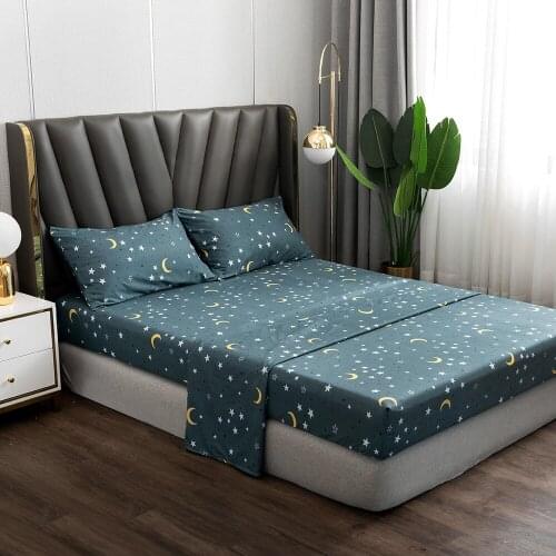 Moon Stars Printing Sheet Set Soft Fitted Bed Sheet Pillowcases Flat Bed Sheet Pillowcase 4pcs/set Bedclothes Coverlet Set