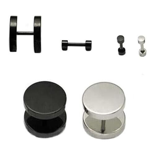 Fashion Mens Barbell Ear Studs Earrings Fake Ear Plugs Titanium Steel 6-12mm Gold Black Anti-allergic Women