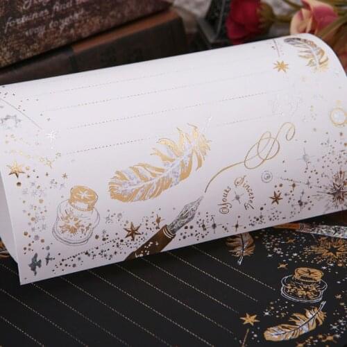 8 Sheets High-end Vintage Bronzing Feather Blessing Letter Paper Pad Writing Office School Supplies C5AE