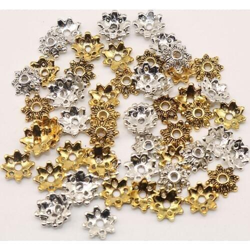 8mm 100pcs/lot Tibetan Silver plated End Beads Caps Metal Bead Caps Gold Plated Flower beads Charms For Jewelry Making