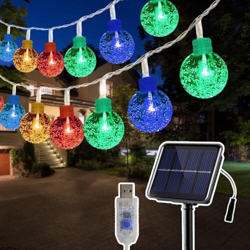 8 Modes New String Lights Solar/USB Powered Crystal Globe Fairy for Outdoor Garden & Party
