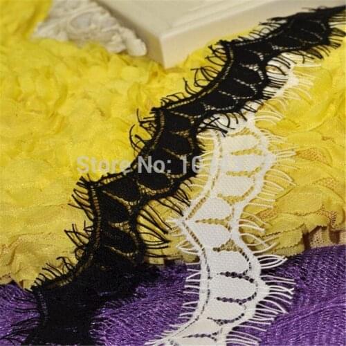 9Meters 4CM 2Colors (Black/ ivory) Fabric Flower Venise Eyelash Lace Trim Sewing Dress Craft LB0116