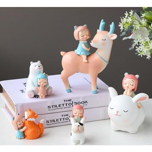 White Night Fairy Cat General Statue Nordic Cute Girl and Animal Sculpture Car Decoration Furnishings Home Decor Figurines Gift