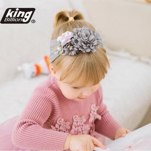 Free Shipping Fashion Florals Headband Newborn Baby Elastic Princess Hairbands Child Kids Pearl Fresh Style Cute Headwear Gifts