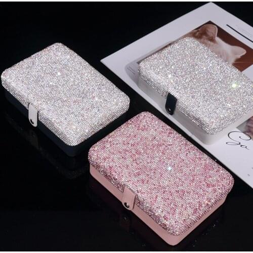 Shiny Diamonds Jewellery Box Travel Portable Accessories Earrings Ring Necklace Packaging Button Leather Ornaments Storage Case